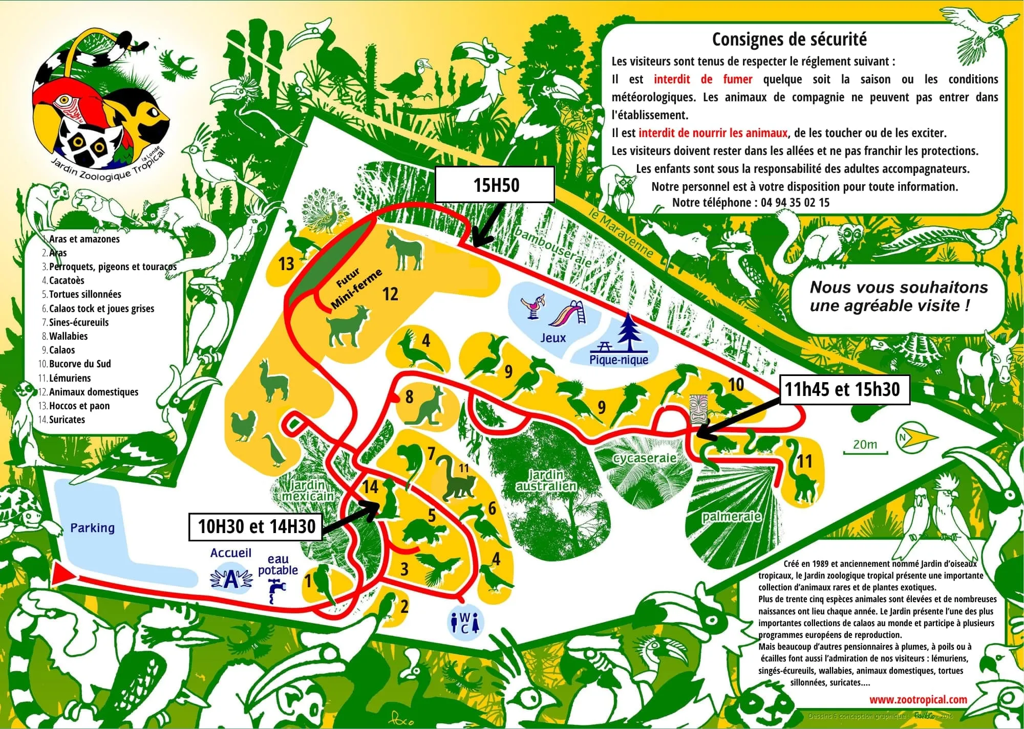 Plan du Jardin Zoologique Tropical avec l’emplacement des enclos et des jardins exotiques